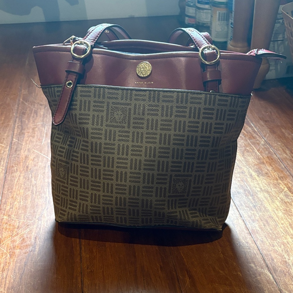 Anne Klein Burgundy and Brown Patterned Tote